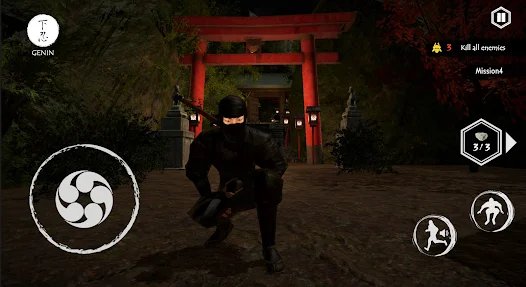 Mobile ninja game showing stealth gameplay mechanics